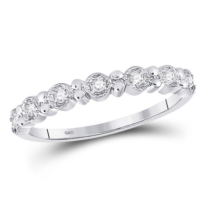 14k White Gold Round Diamond Stackable Band Ring 1/10 Cttw