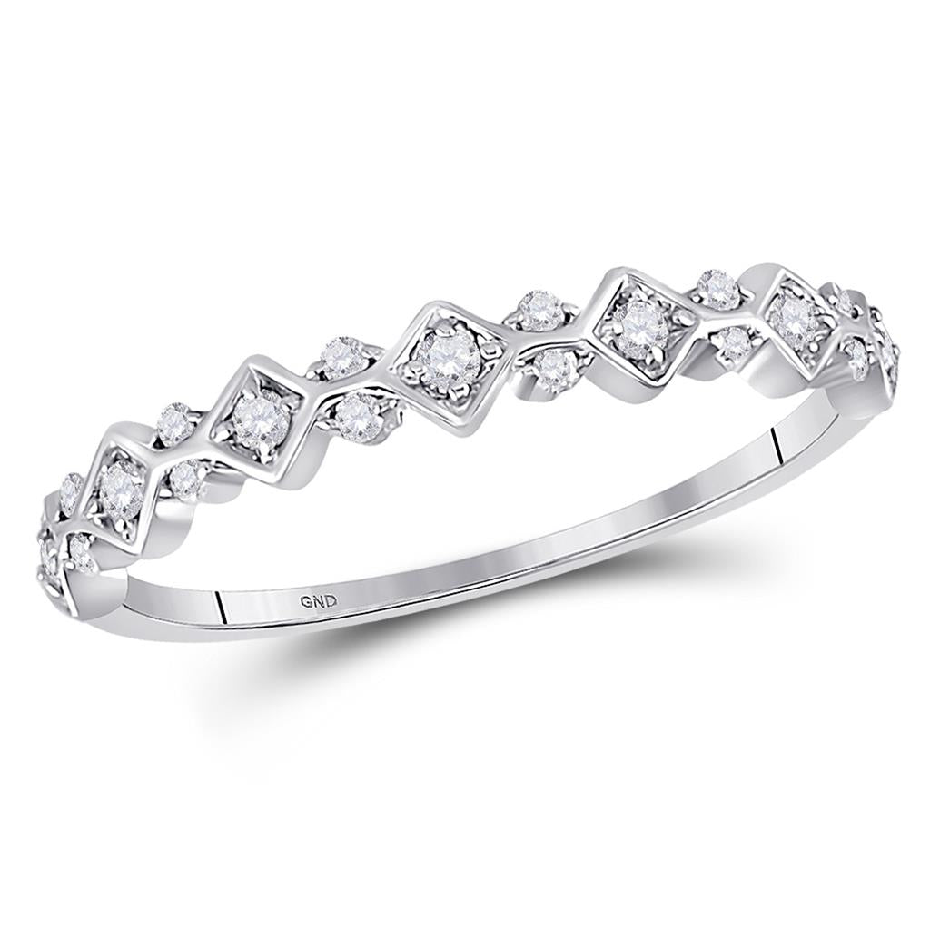 14k White Gold Round Diamond Stackable Band Ring 1/6 Cttw