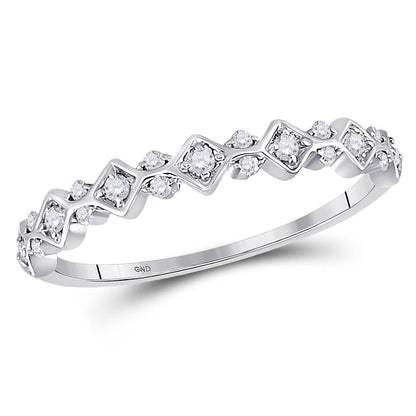 14k White Gold Round Diamond Stackable Band Ring 1/6 Cttw