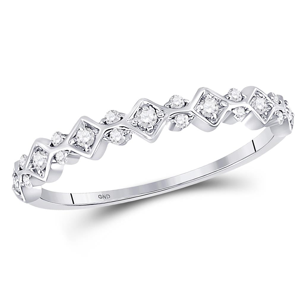 14k White Gold Round Diamond Stackable Band Ring 1/6 Cttw