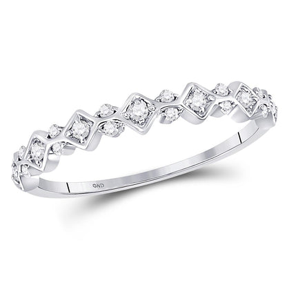 14k White Gold Round Diamond Stackable Band Ring 1/6 Cttw