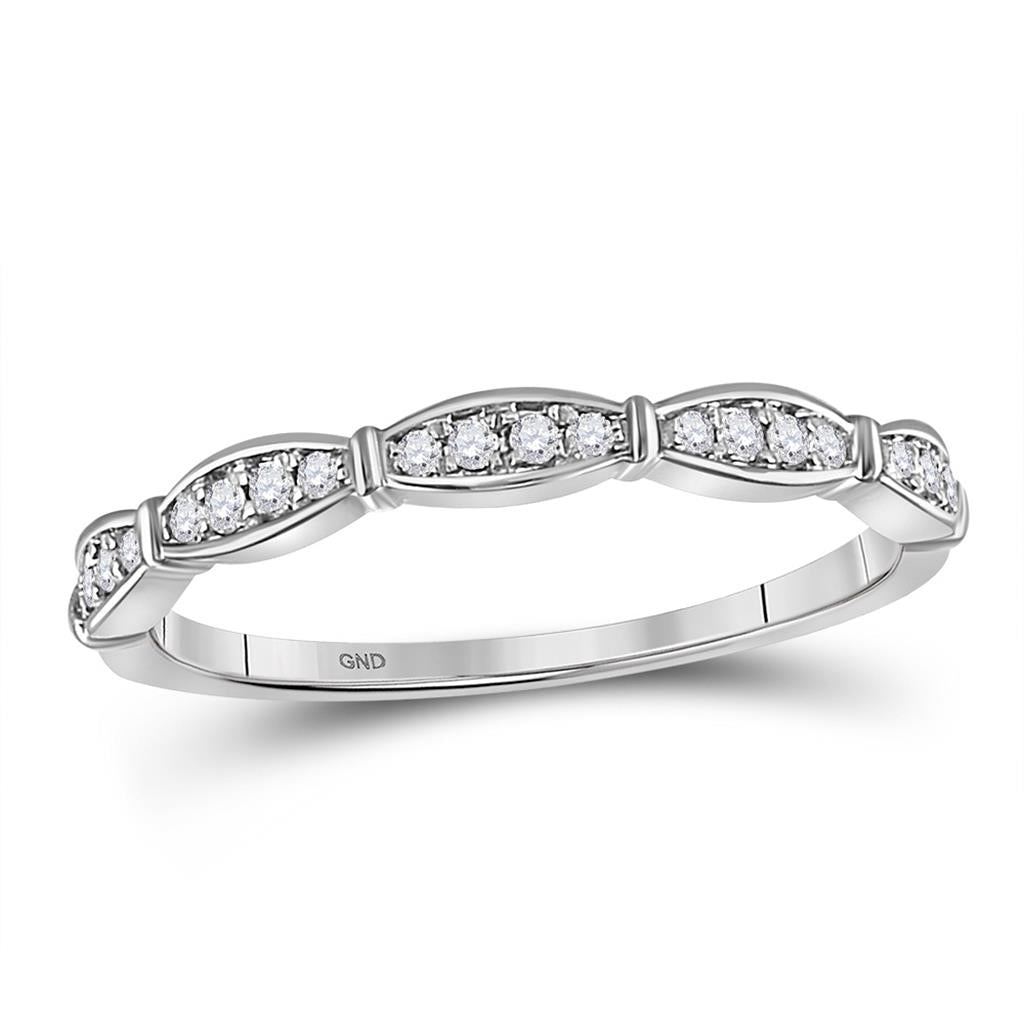 14k White Gold Round Diamond Stackable Band Ring 1/8 Cttw