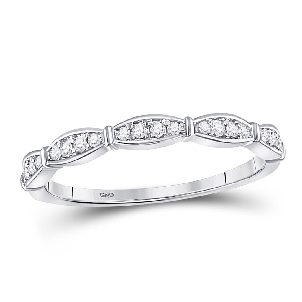 14k White Gold Round Diamond Stackable Band Ring 1/8 Cttw