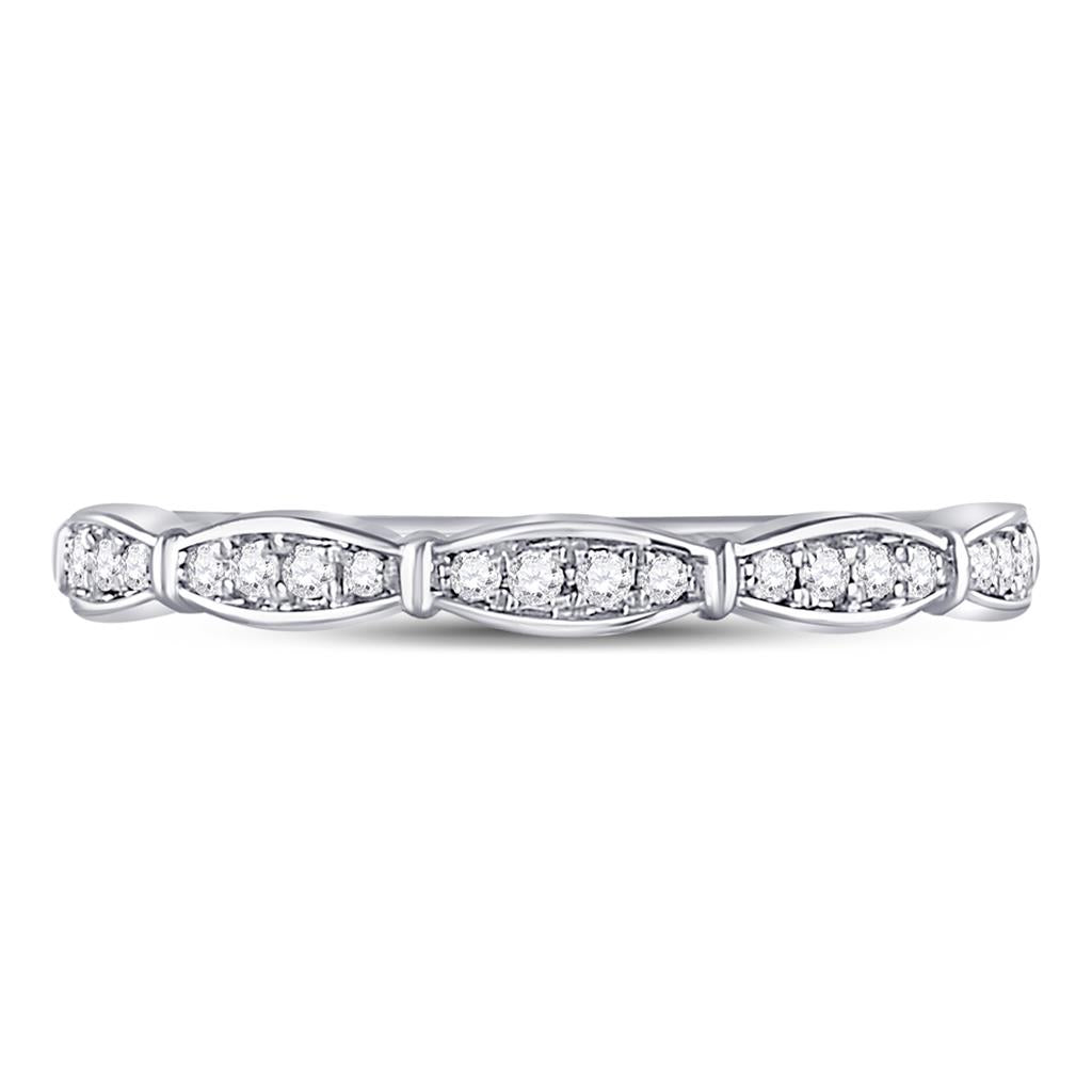 14k White Gold Round Diamond Stackable Band Ring 1/8 Cttw