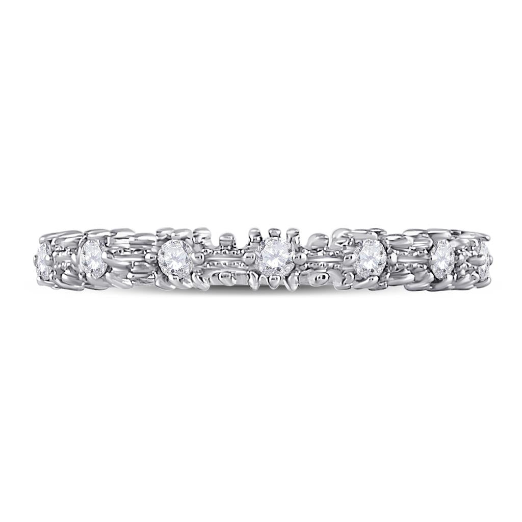 14k White Gold Round Diamond Stackable Band Ring 1/6 Cttw