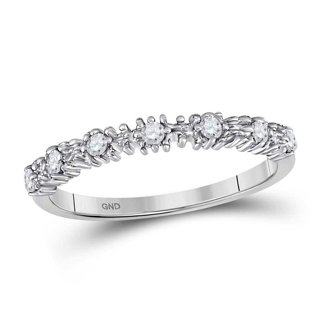 14k White Gold Round Diamond Stackable Band Ring 1/6 Cttw