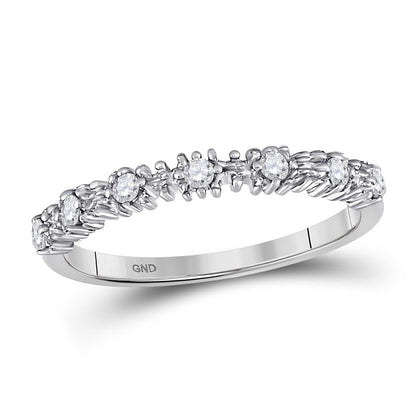 14k White Gold Round Diamond Stackable Band Ring 1/6 Cttw