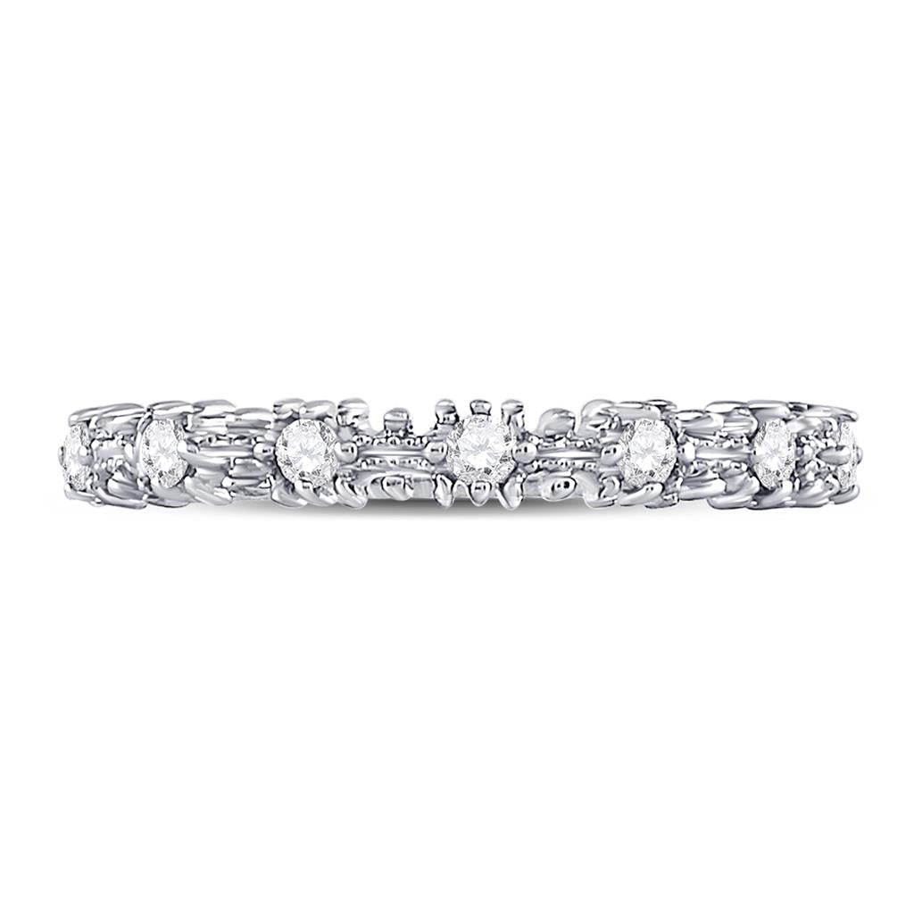 14k White Gold Round Diamond Stackable Band Ring 1/6 Cttw