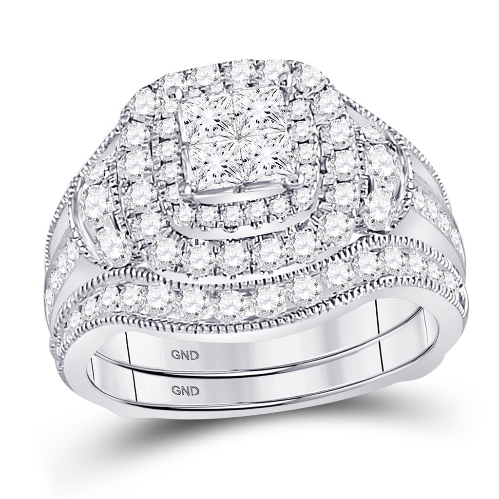 14k White Gold Princess Diamond Ring Guard Bridal Wedding Ring Set 2 Cttw