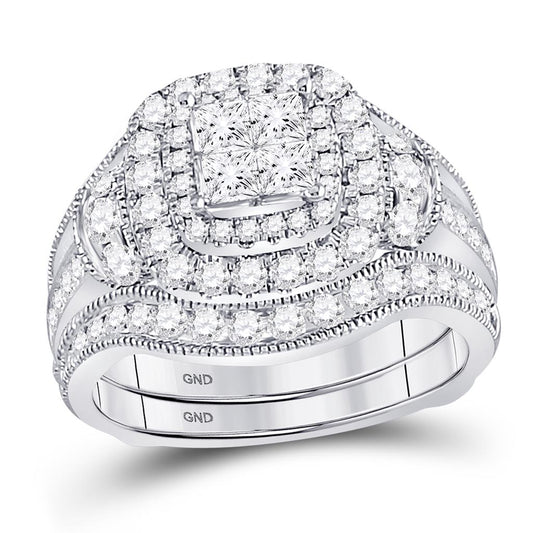 14k White Gold Princess Diamond Ring Guard Bridal Wedding Ring Set 2 Cttw