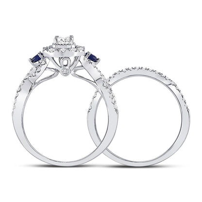 14k White Gold Emerald Diamond Bridal Wedding Ring Set 3/4 Cttw (Certified)