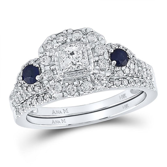 14k White Gold Princess Diamond Bridal Wedding Ring Set 7/8 Cttw (Certified)