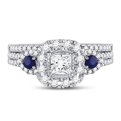 14k White Gold Princess Diamond Bridal Wedding Ring Set 7/8 Cttw (Certified)