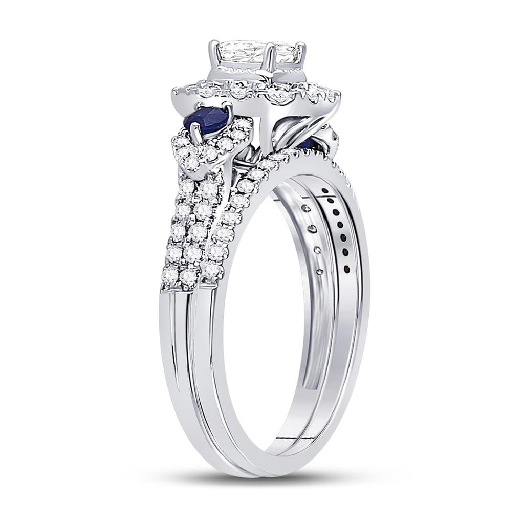 14k White Gold Princess Diamond Bridal Wedding Ring Set 7/8 Cttw (Certified)