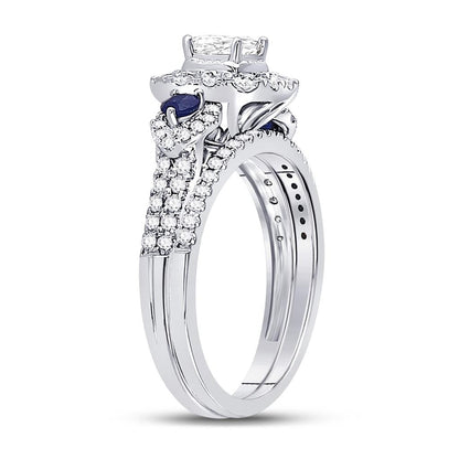 14k White Gold Princess Diamond Bridal Wedding Ring Set 7/8 Cttw (Certified)