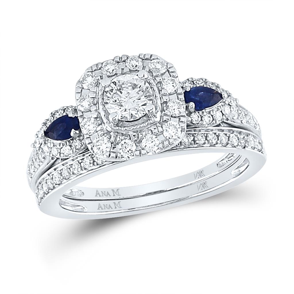 14k White Gold Round Diamond Bridal Wedding Ring Set 7/8 Cttw (Certified)