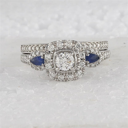 14k White Gold Round Diamond Bridal Wedding Ring Set 7/8 Cttw (Certified)