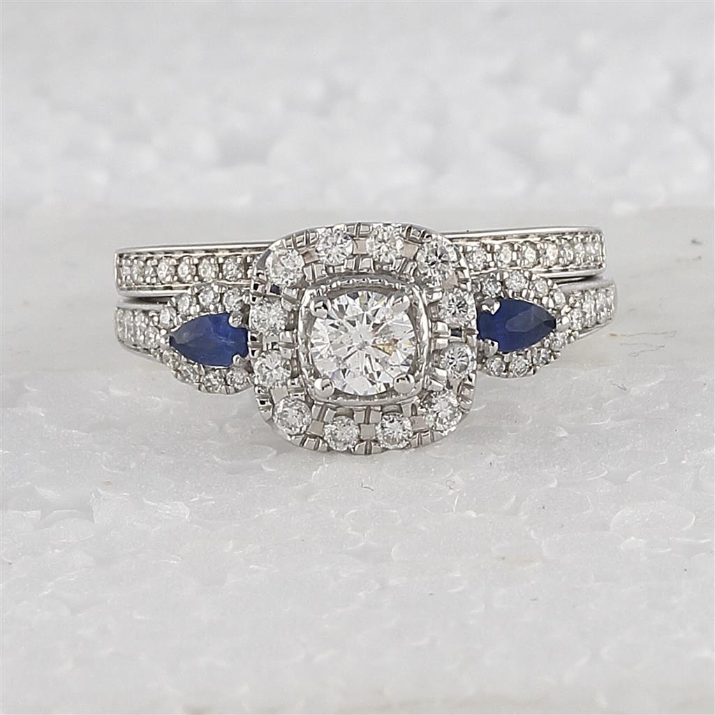 14k White Gold Round Diamond Bridal Wedding Ring Set 7/8 Cttw (Certified)