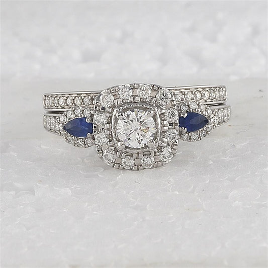 14k White Gold Round Diamond Bridal Wedding Ring Set 7/8 Cttw (Certified)