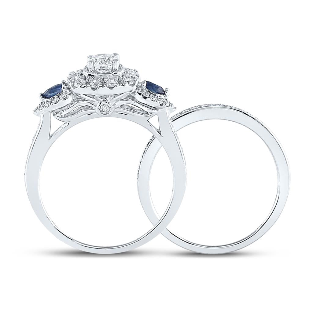14k White Gold Round Diamond Bridal Wedding Ring Set 7/8 Cttw (Certified)