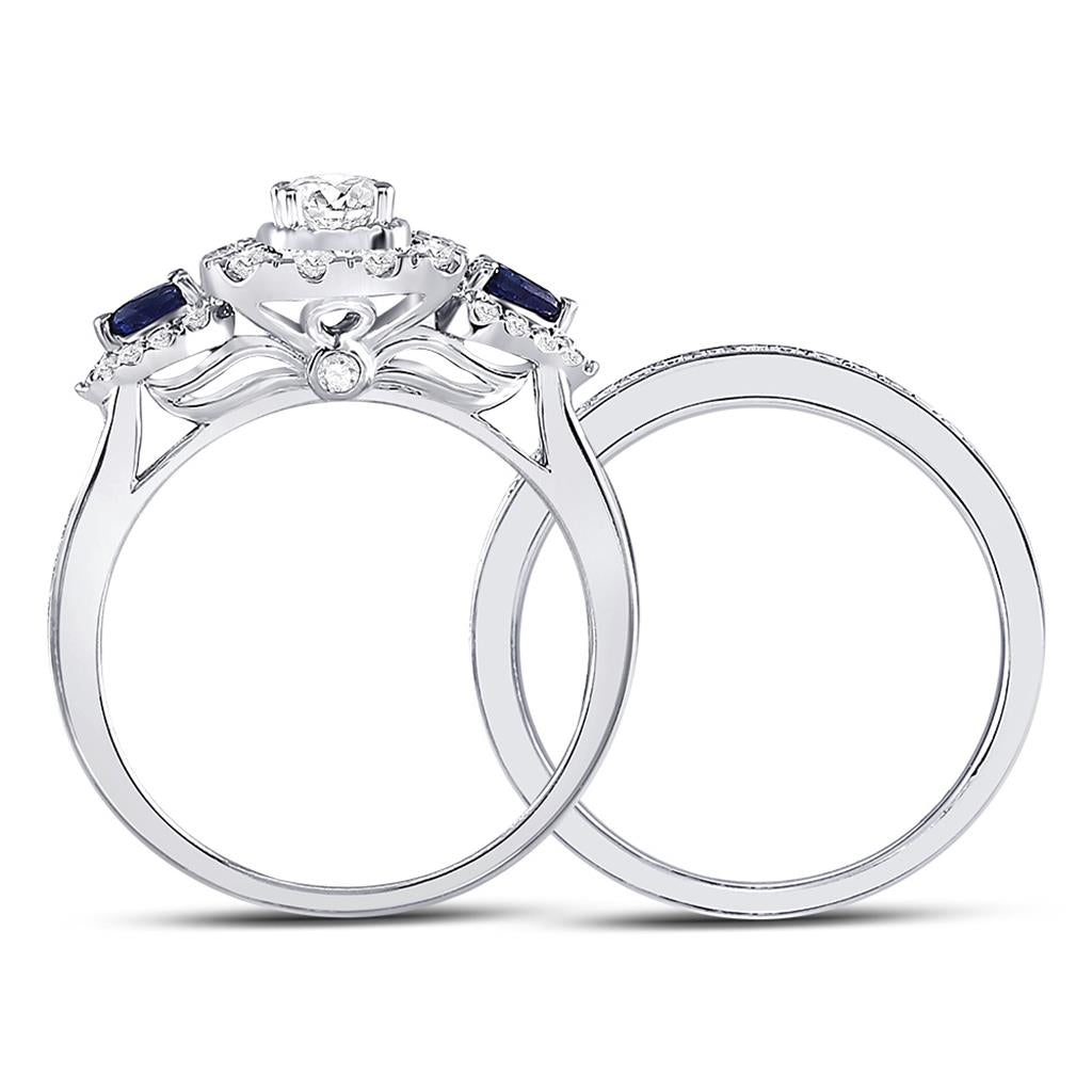14k White Gold Round Diamond Bridal Wedding Ring Set 7/8 Cttw (Certified)