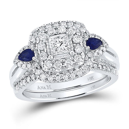 14k White Gold Princess Diamond Bridal Wedding Ring Set 7/8 Cttw (Certified)