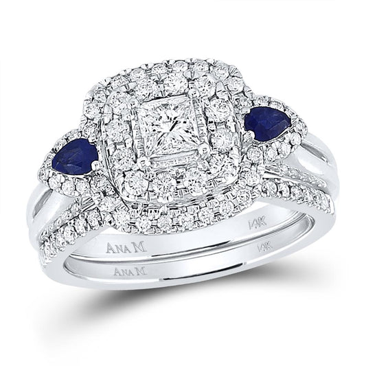 14k White Gold Princess Diamond Bridal Wedding Ring Set 7/8 Cttw (Certified)
