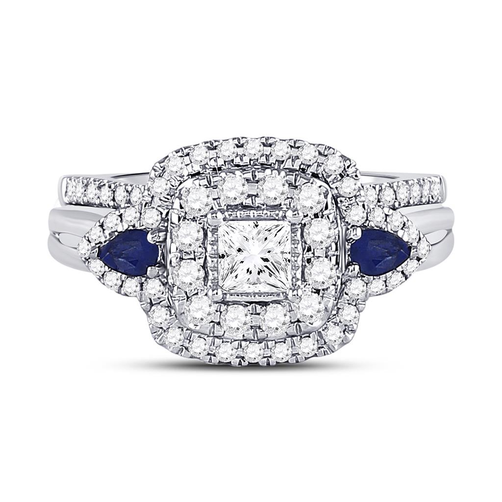 14k White Gold Princess Diamond Bridal Wedding Ring Set 7/8 Cttw (Certified)