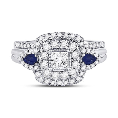 14k White Gold Princess Diamond Bridal Wedding Ring Set 7/8 Cttw (Certified)