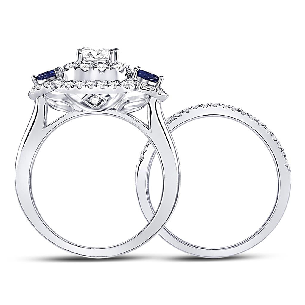 14k White Gold Princess Diamond Bridal Wedding Ring Set 7/8 Cttw (Certified)