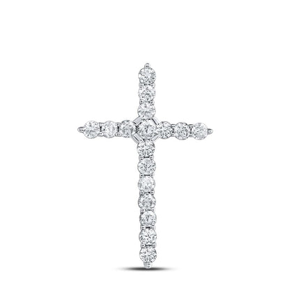 14kt White Gold Round Diamond Roman Cross Pendant 1/2 Cttw