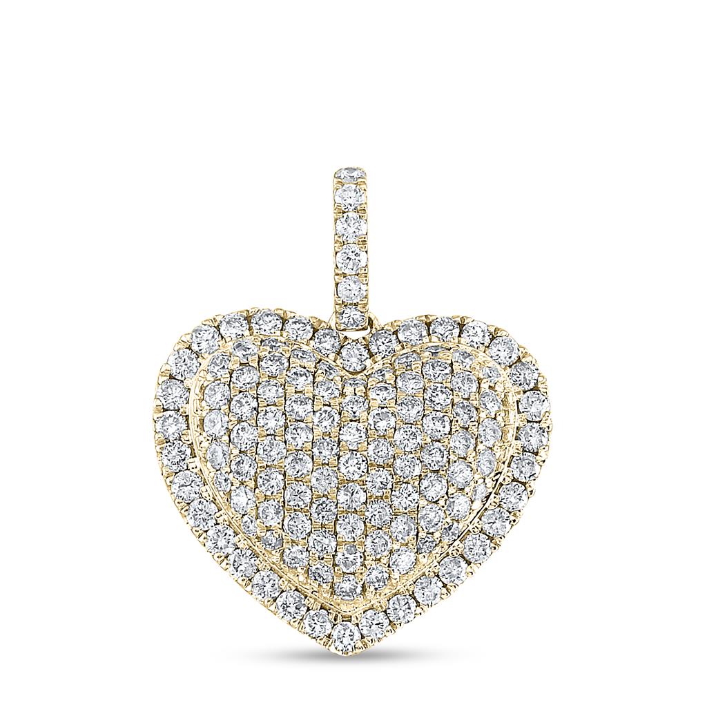 14k Yellow Gold Round Diamond Heart Pendant 1-1/4 Cttw