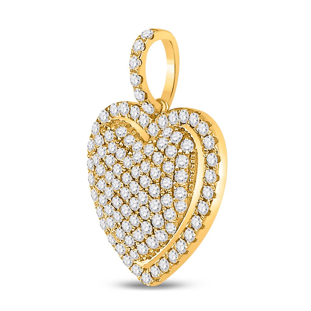 14k Yellow Gold Round Diamond Heart Pendant 1-1/4 Cttw