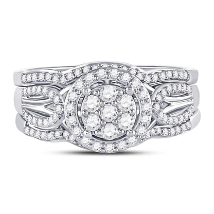 14k White Gold Round Diamond Bridal Wedding Ring Set 1/2 Cttw