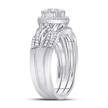 14k White Gold Round Diamond Bridal Wedding Ring Set 1/2 Cttw