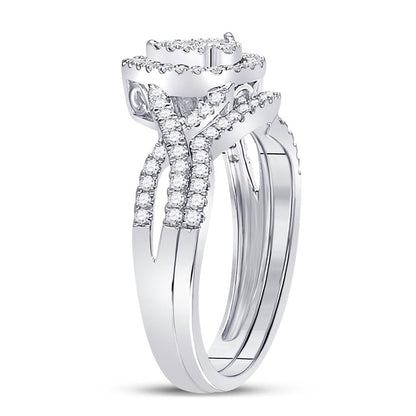 14k White Gold Round Diamond Teardrop Bridal Wedding Ring Set 1/2 Cttw