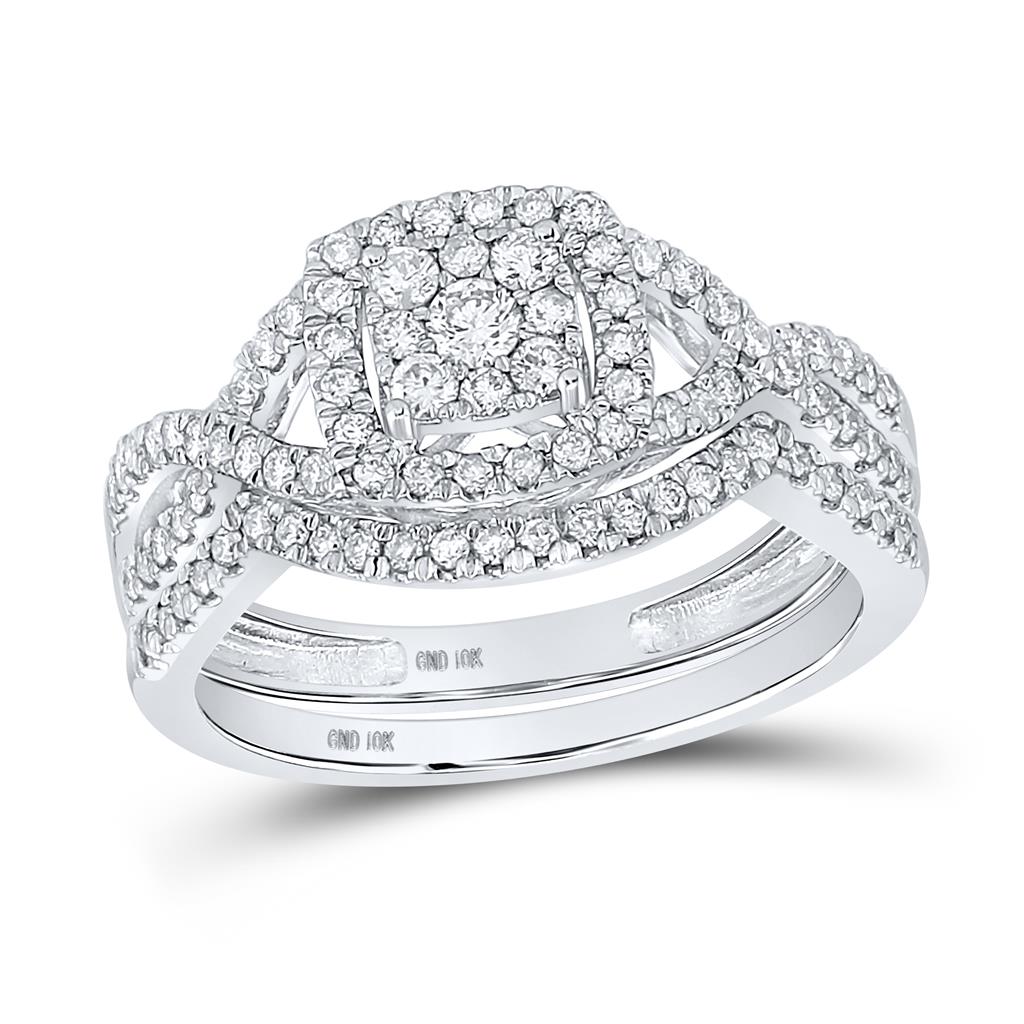 14k White Gold Round Diamond Bridal Wedding Ring Set 5/8 Cttw