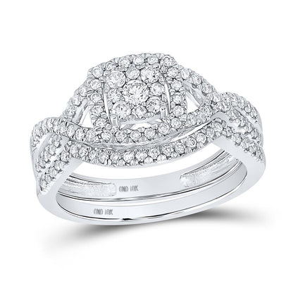 14k White Gold Round Diamond Bridal Wedding Ring Set 5/8 Cttw