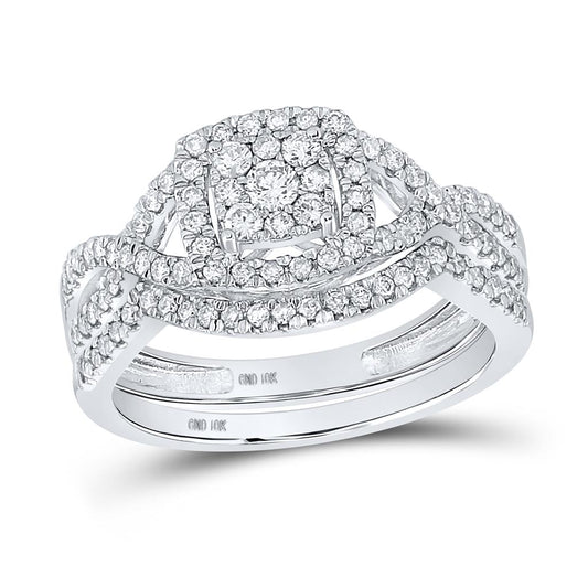 14k White Gold Round Diamond Bridal Wedding Ring Set 5/8 Cttw