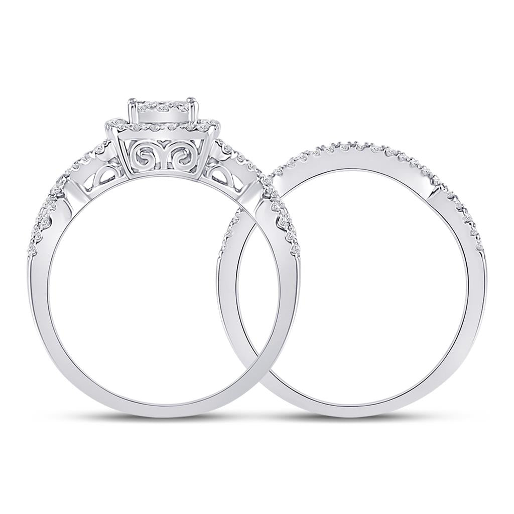 14k White Gold Round Diamond Bridal Wedding Ring Set 5/8 Cttw