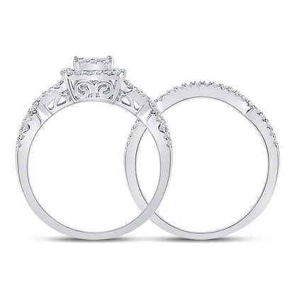 14k White Gold Round Diamond Bridal Wedding Ring Set 5/8 Cttw