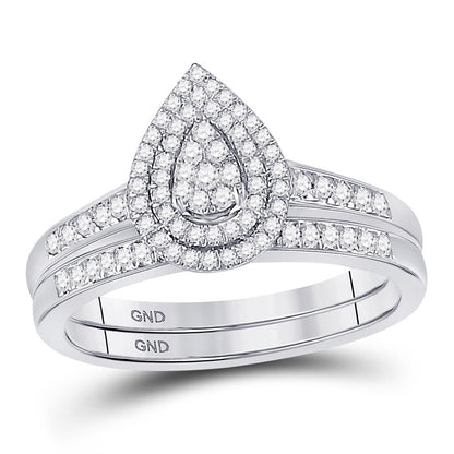 14k White Gold Round Diamond Pear-shape Bridal Wedding Ring Set 1/3 Cttw