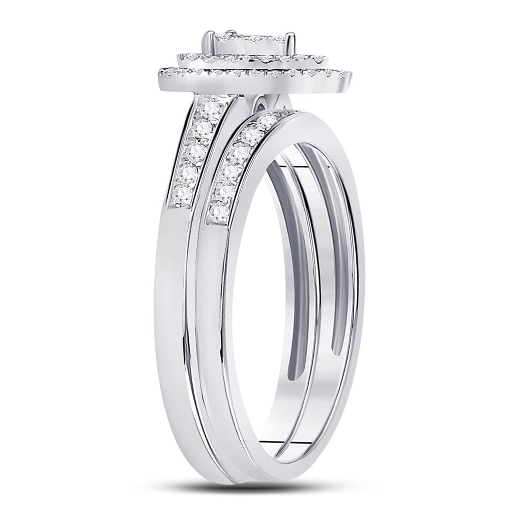 14k White Gold Round Diamond Pear-shape Bridal Wedding Ring Set 1/3 Cttw