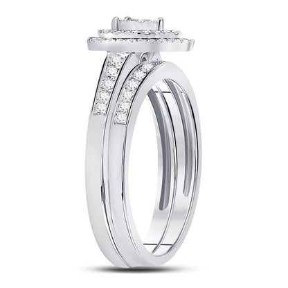 14k White Gold Round Diamond Pear-shape Bridal Wedding Ring Set 1/3 Cttw