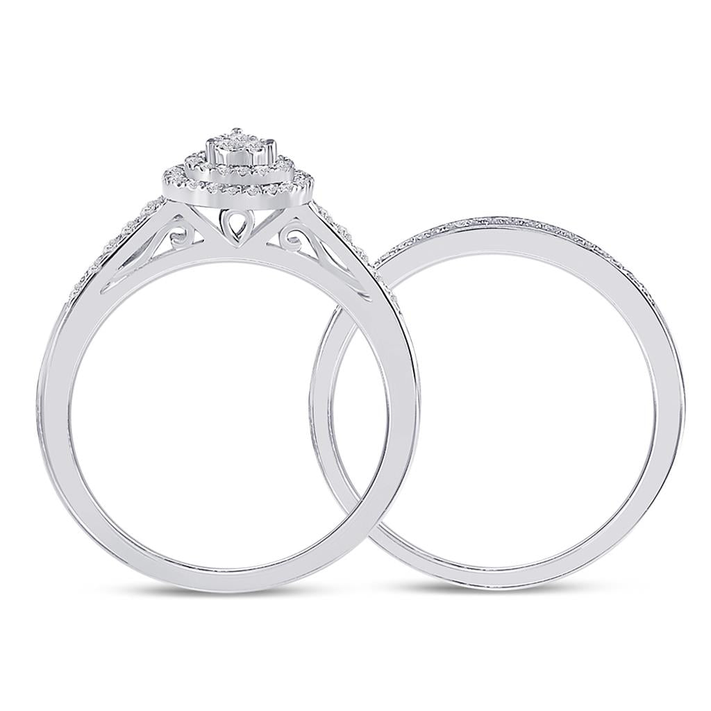 14k White Gold Round Diamond Pear-shape Bridal Wedding Ring Set 1/3 Cttw