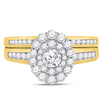 14k Yellow Gold Round Diamond Bridal Wedding Ring Set 1 Cttw (Certified)