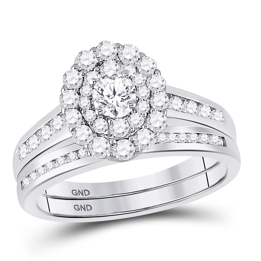 14k White Gold Round Diamond Bridal Wedding Ring Set 1 Cttw (Certified)