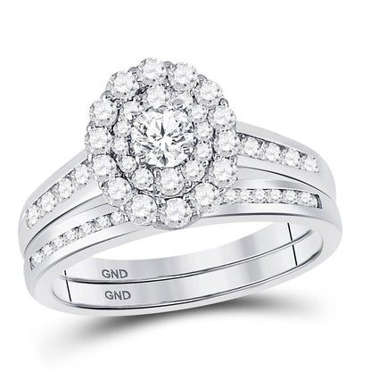 14k White Gold Round Diamond Bridal Wedding Ring Set 1 Cttw (Certified)