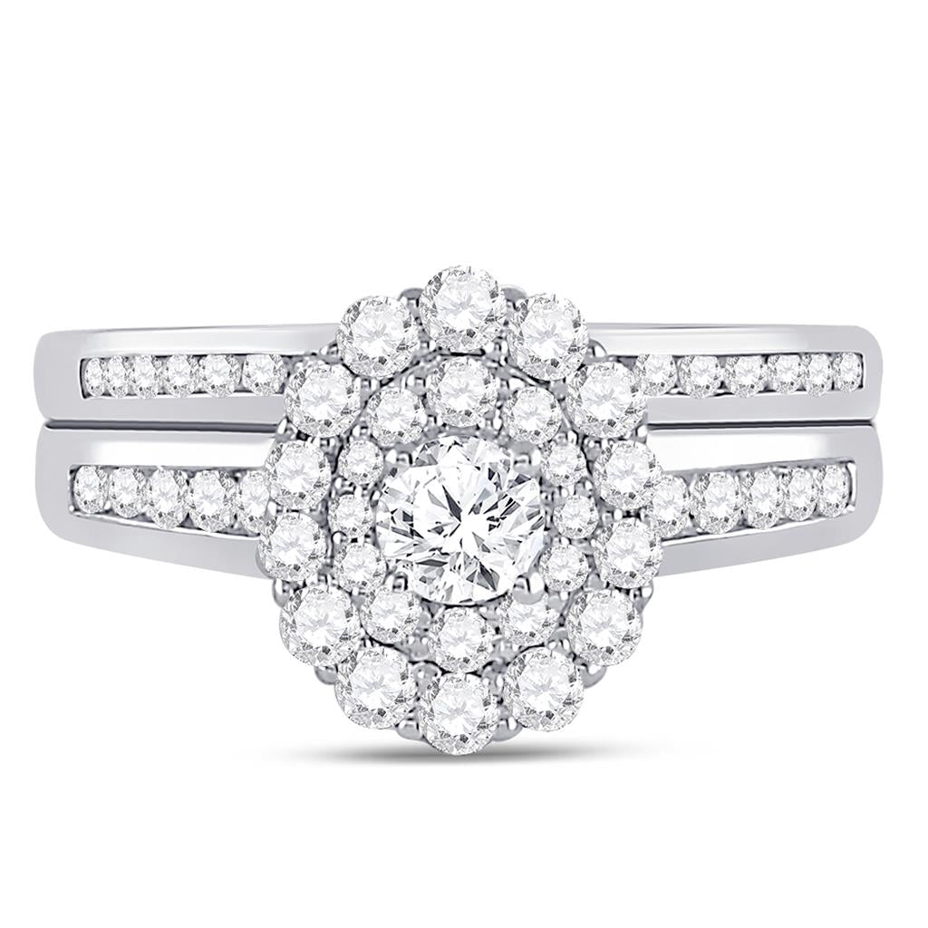 14k White Gold Round Diamond Bridal Wedding Ring Set 1 Cttw (Certified)