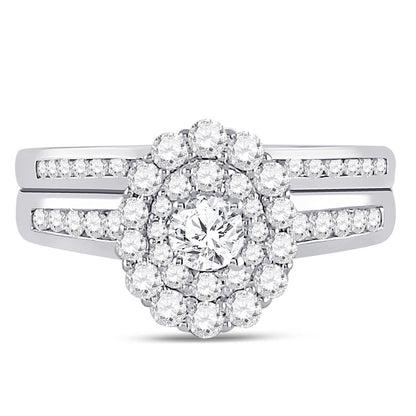 14k White Gold Round Diamond Bridal Wedding Ring Set 1 Cttw (Certified)